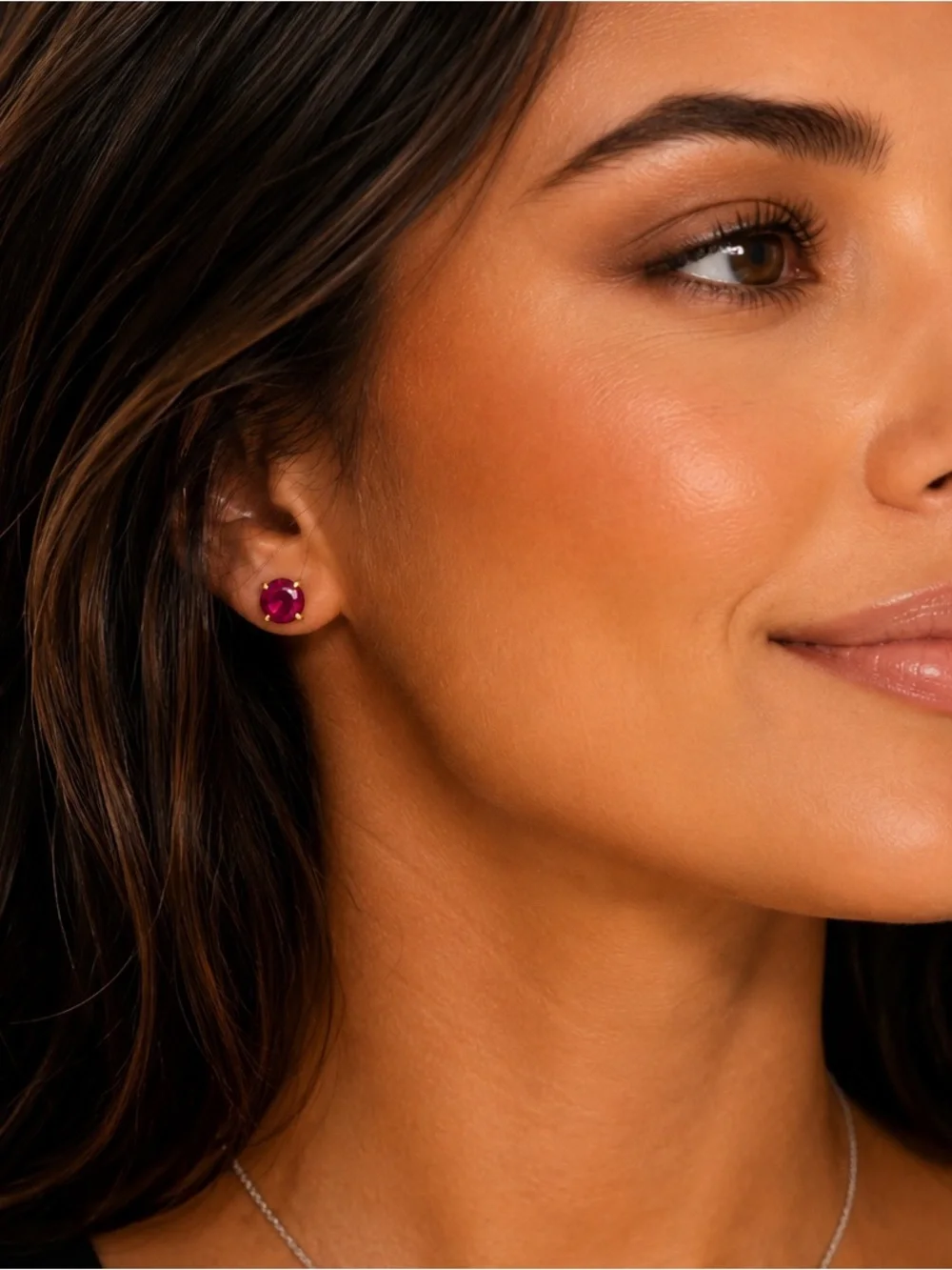 Solid 14K Yellow Gold Lab Created Ruby Stud Earrings 4mm Round July Birthstone